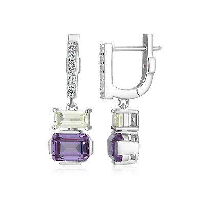 Elle "Puzzle" Rhodium Plated Alexandrite & Sapphire Hopp Earring