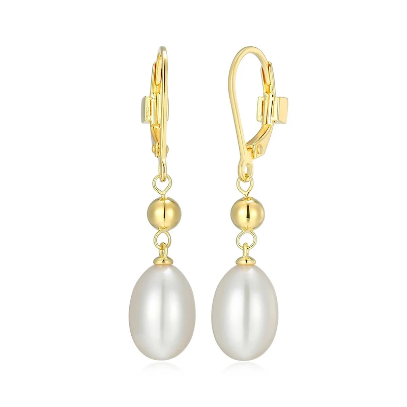 ELLE "Genesis" 18K Gold Plated Oval White Pearl & Silver Bead Earrings