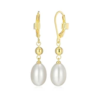 ELLE "Genesis" 18K Gold Plated Oval White Pearl & Silver Bead Earrings