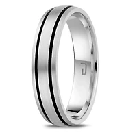 10K White Gold 5Mm Carved Band With Black Enamel