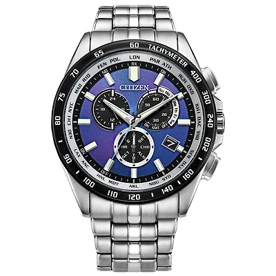 Citizen Men's Silver-Tone Blue Perpetual Chronograph Watch