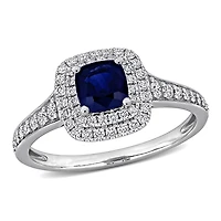 Julianna B 14K White Gold Cushion-Cut Blue Sapphire & Diamond Halo Ring