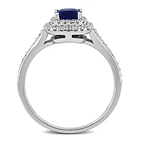 Julianna B 14K White Gold Cushion-Cut Blue Sapphire & Diamond Halo Ring