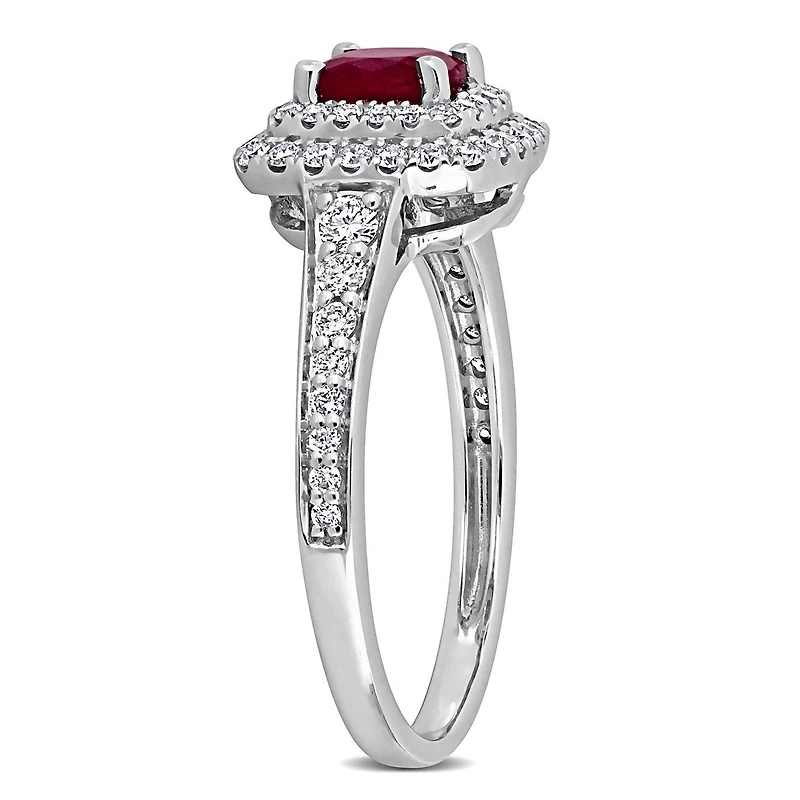 Julianna B 14K White Gold Cushion-Cut Ruby & Diamond Halo Ring