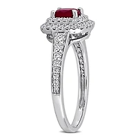 Julianna B 14K White Gold Cushion-Cut Ruby & Diamond Halo Ring
