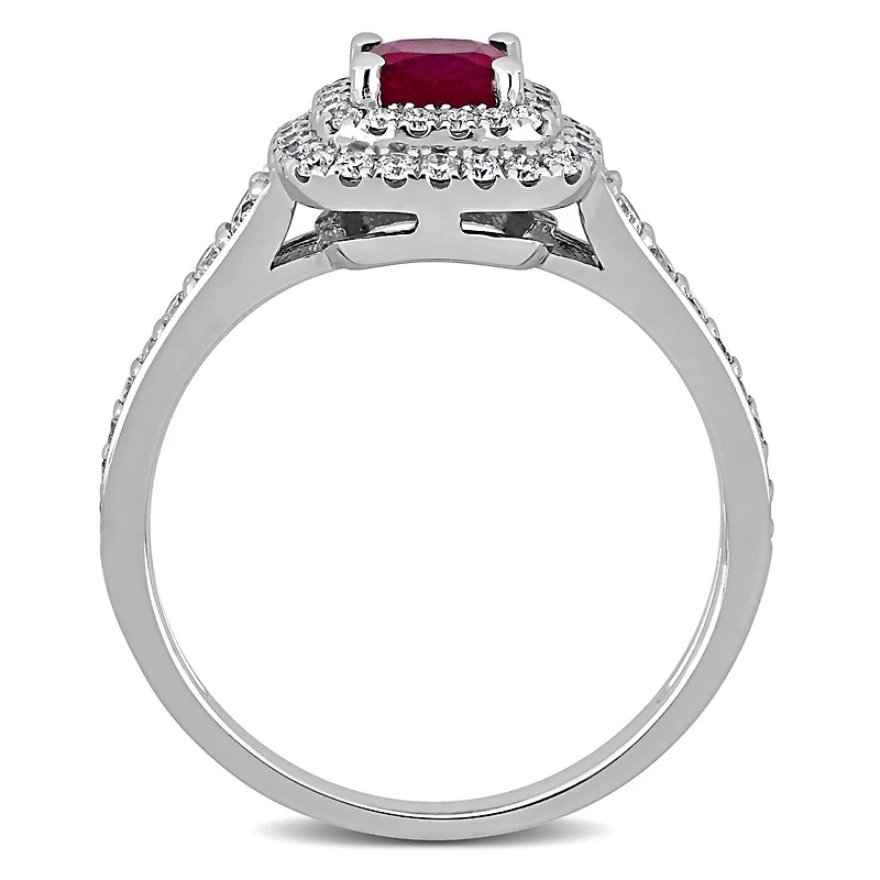 Julianna B 14K White Gold Cushion-Cut Ruby & Diamond Halo Ring