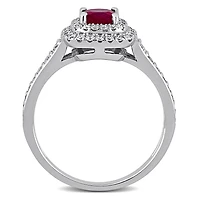 Julianna B 14K White Gold Cushion-Cut Ruby & Diamond Halo Ring