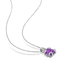 Julianna B Sterling Silver Amethyst and White Topaz 18" Drop Pendant with Chain