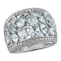 Julianna B Sterling Silver Aquamarine and Diamond Accent Wide Ring