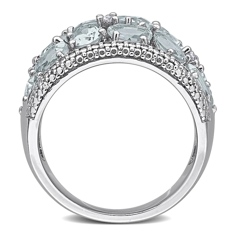Julianna B Sterling Silver Aquamarine and Diamond Accent Wide Ring