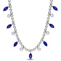 Julianna B Sterling Silver Created Blue and White Sapphire 17" Bead Necklace