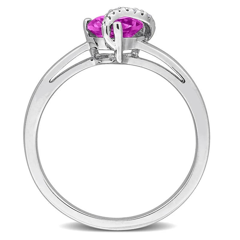 Julianna B Sterling Silver Created Pink Sapphire and Diamond Accent Wrap Ring