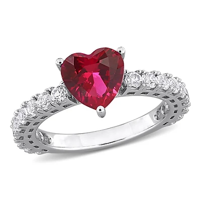 Julianna B Sterling Silver Created Ruby and White Sapphire Heart Ring
