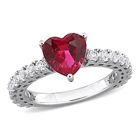Julianna B Sterling Silver Created Ruby and White Sapphire Heart Ring