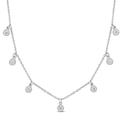 Julianna B Sterling Silver Created White Sapphire 16" + 2" Station Necklace