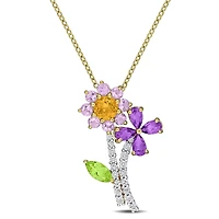 Julianna B Yellow Sterling Silver Multi-Gemstone 17" Flower Pendant