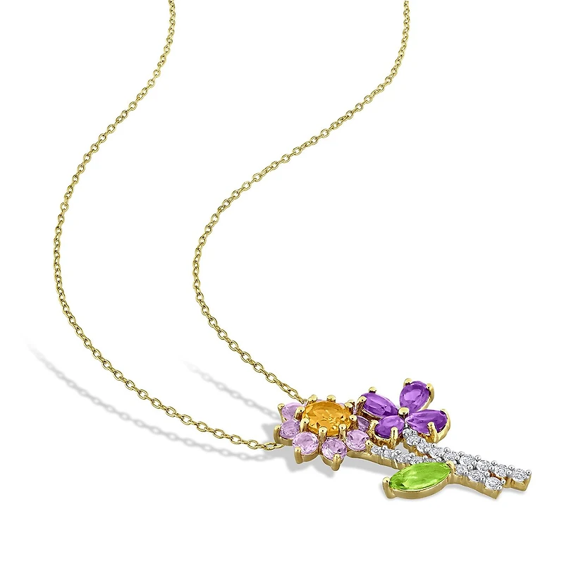 Julianna B Yellow Sterling Silver Multi-Gemstone 17" Flower Pendant