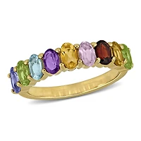 Julianna B Yellow Plated Silver Oval-Cut Multi-Gemstone Semi Eternity Ring