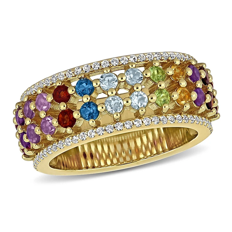 Julianna B Yellow Plated Sterling Silver Multi-Gemstone Semi-Eternity Ring