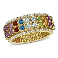 Julianna B Yellow Plated Sterling Silver Multi-Gemstone Semi-Eternity Ring