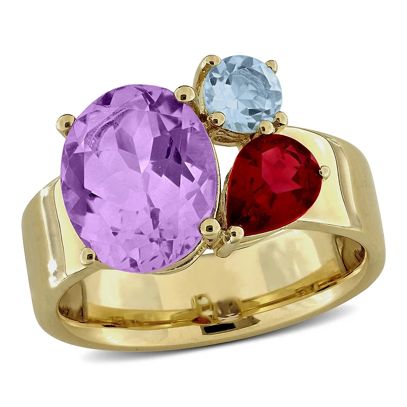 Julianna B Yellow Plated Sterling Silver Multi-Gemstone 3-Stone Ring