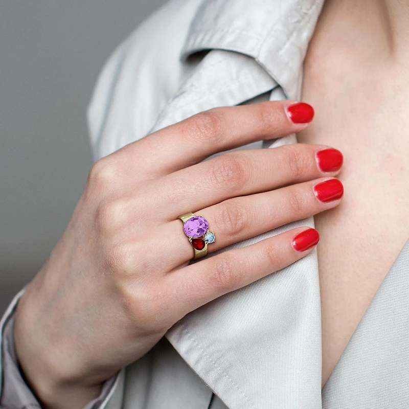 Julianna B Yellow Plated Sterling Silver Multi-Gemstone 3-Stone Ring