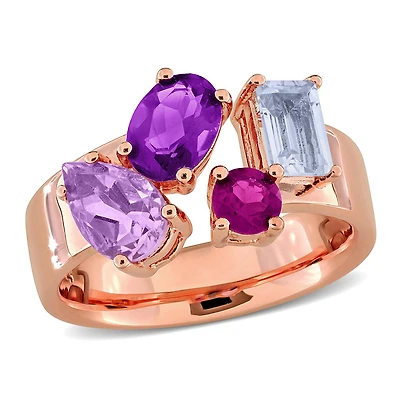 Julianna B Rose Plated Sterling Silver Multi-Gemstone Open Ring