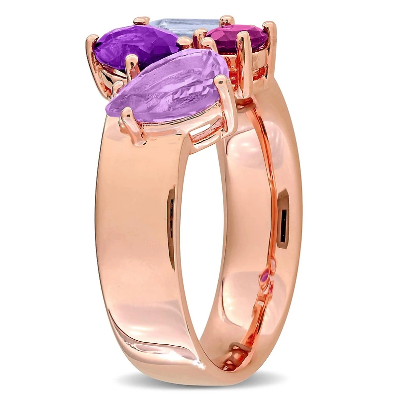 Julianna B Rose Plated Sterling Silver Multi-Gemstone Open Ring