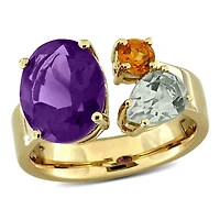 Julianna B Yellow Plated Sterling Silver Multi-Gemstone 3-Stone Open Ring