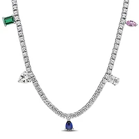 Julianna B Sterling Silver Created Multi-Gemstone 17" Station Necklace