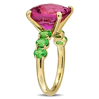 Julianna B Yellow Plated Sterling Silver Pink Topaz and Tsavorite Ring