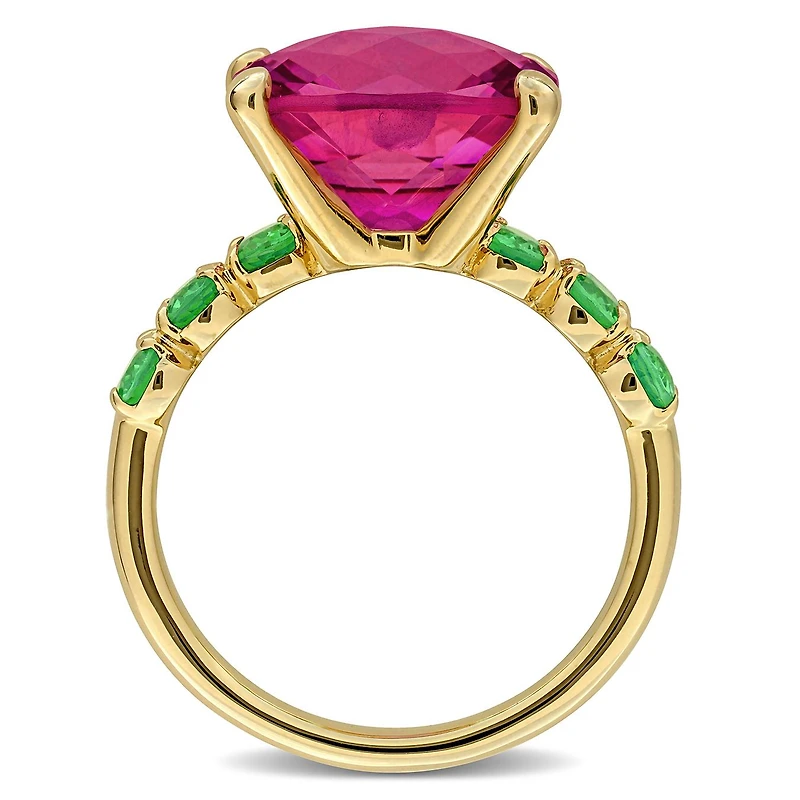 Julianna B Yellow Plated Sterling Silver Pink Topaz and Tsavorite Ring