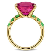 Julianna B Yellow Plated Sterling Silver Pink Topaz and Tsavorite Ring