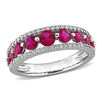 Julianna B 14K White Gold Created Ruby & Lab-Grown Diamond Graduated Ring