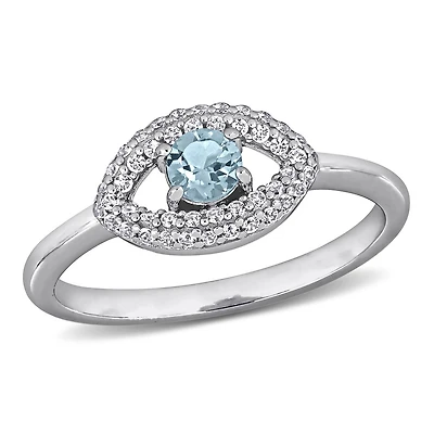 Julianna B Sterling Silver Blue Topaz and Created White Sapphire Eye Ring