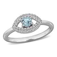 Julianna B Sterling Silver Blue Topaz and Created White Sapphire Eye Ring