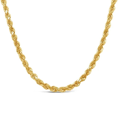 14K Yellow Gold 20" Semi-Solid Diamond Cut Rope Chain