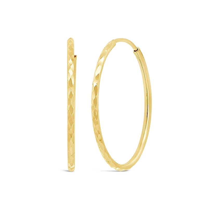10K Yellow Gold Diamond Cut Hoop Earring