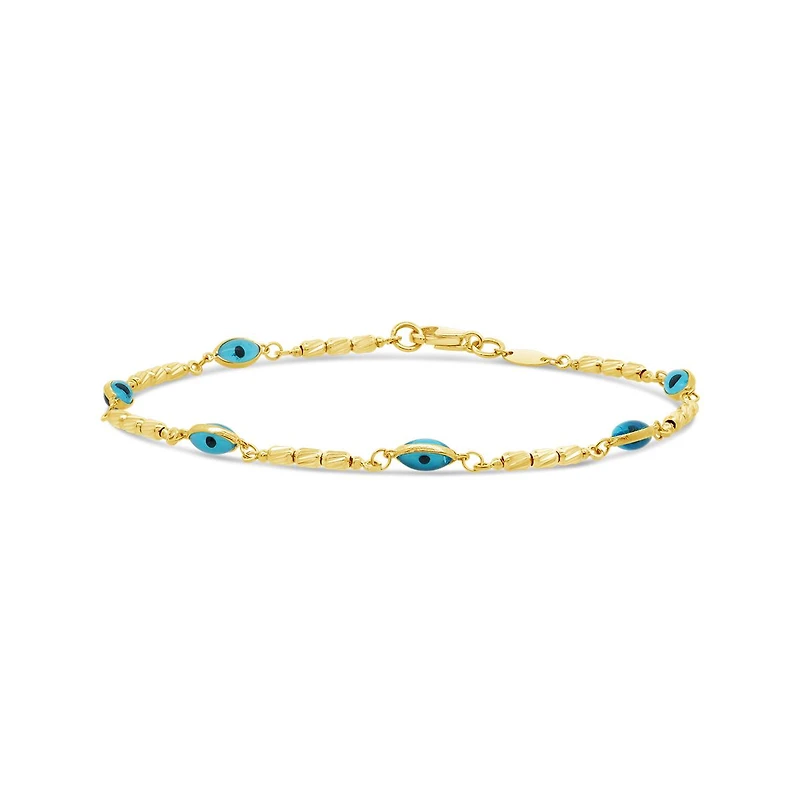 10K Yellow Gold 7.5" Evil Eye Bracelet
