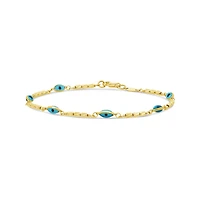 10K Yellow Gold 7.5" Evil Eye Bracelet