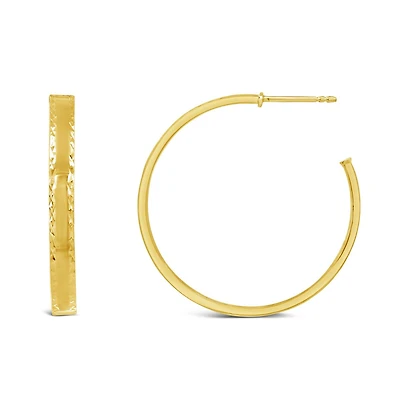 14K Yellow Gold Diamond Cut Hoop Earring