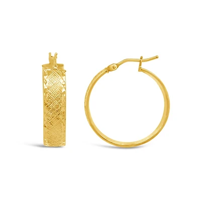 14K Yellow Gold Hammered Hoop Earring