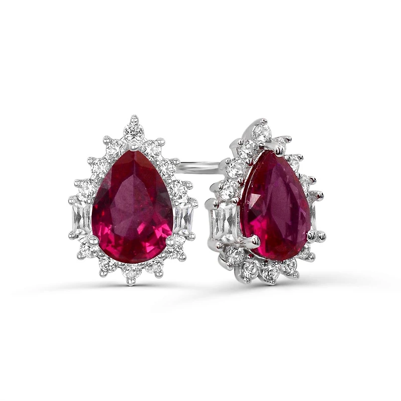 Sterling Silver Created Ruby & Created White Sapphire Earrings