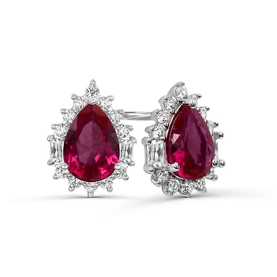 Sterling Silver Created Ruby & Created White Sapphire Earrings