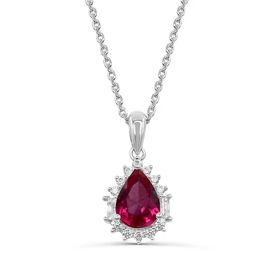 Sterling Silver Created Ruby & Created White Sapphire 18" Pendant