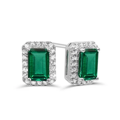Sterling Silver Created Emerald & Created White Sapphire Earrings