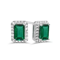 Sterling Silver Created Emerald & Created White Sapphire Earrings
