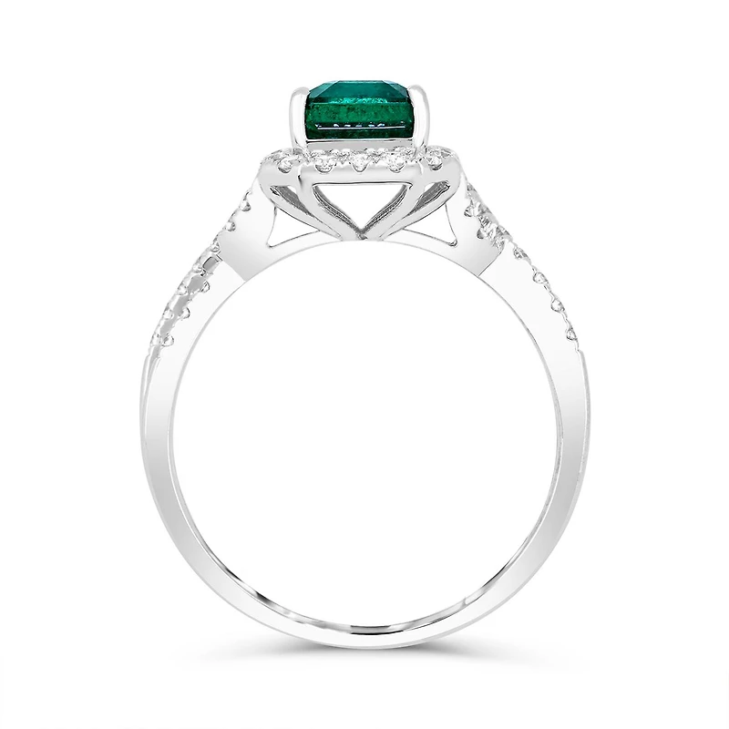 Sterling Silver Created Emerald & Created White Sapphire Ring