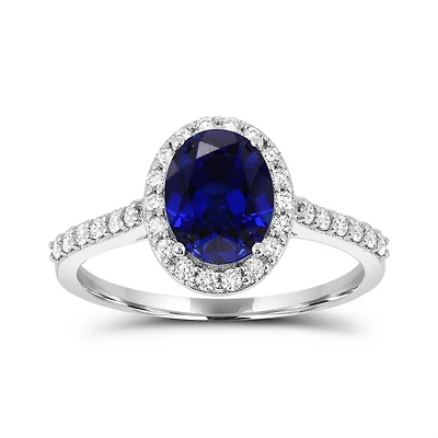 Sterling Silver Created Blue & White Sapphire Ring
