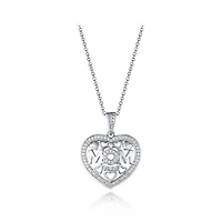 Sterling Silver Cubic Zirconia Mom Heart 19" Pendant